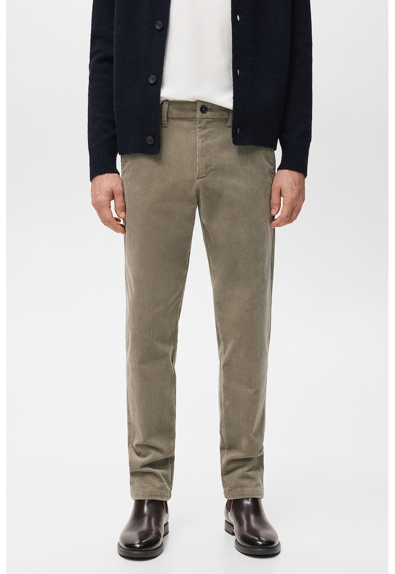 Pantaloni slim fit din reiat - Grej