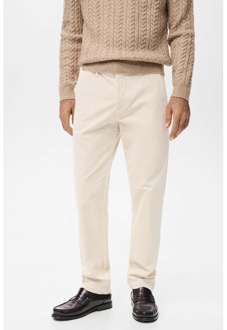 Pantaloni slim fit din reiat - Crem