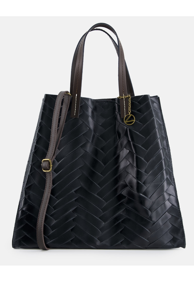 Geanta tote din piele naturala cu aspect impletit