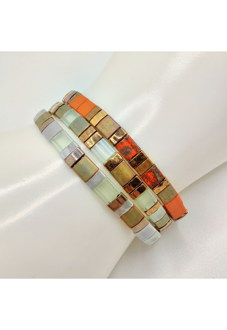 Set 3 bratari elastice cu margele Miyuki din Japonia CZM-579 - Multicolor