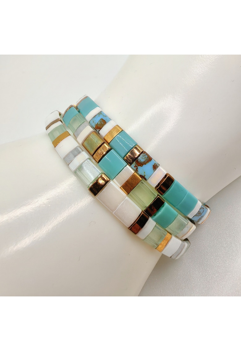 Set 3 bratari elastice cu margele Miyuki din Japonia CZM-529 - Multicolor