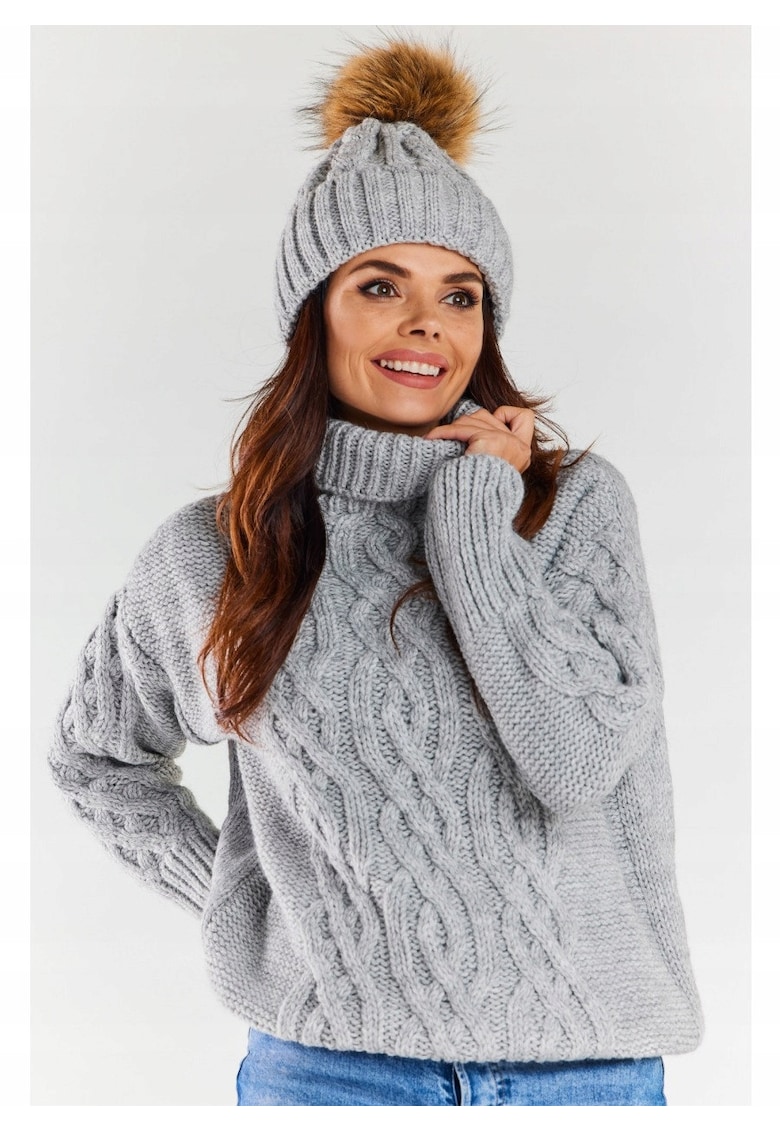 Caciula Dama Cu Pompon - Marime Unica - Material Poliacril - Poliamid - Poliester - Iarna - Moale Si Confortabila - Multicolor