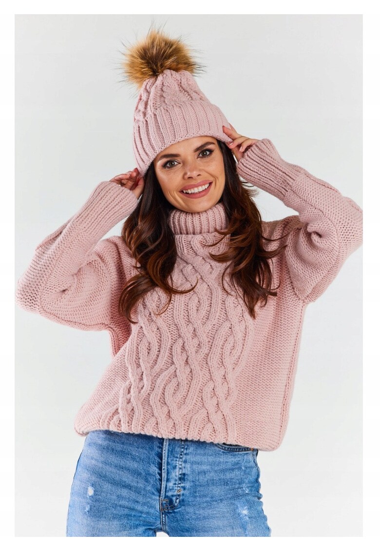 Caciula Dama Cu Pompon - Marime Unica - Material Poliacril - Poliamida - Poliester - Iarna - Moale Si Confortabila - Multicolor