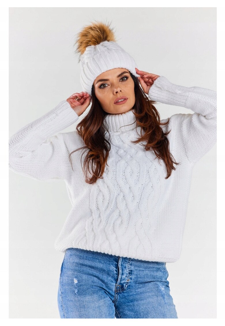 Caciula Dama Cu Pompon - O Marime - Material Poliacril - Poliamida - Poliester - Iarna - Marime Universala - Moale Si Confortabila - Multicolor