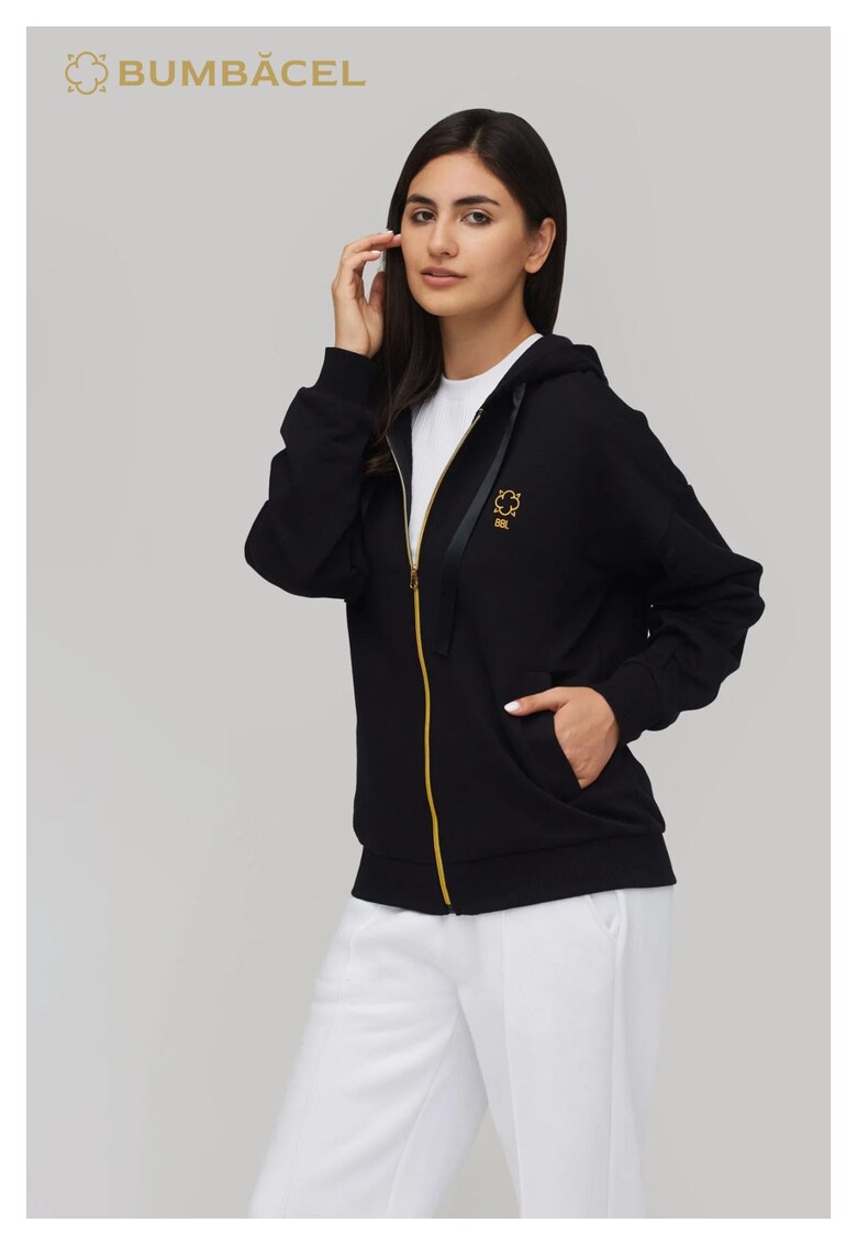 Hanorac dama cu fermoar si gluga din bumbac