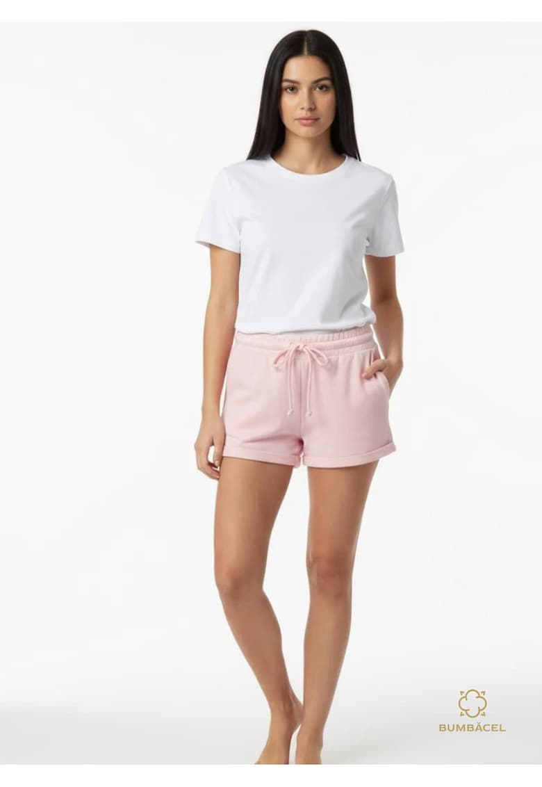 Pantaloni scurti cu buzunare si snur - din bumbac - pentru dame