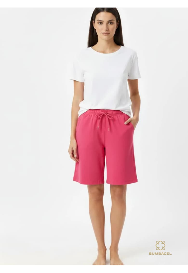 Pantaloni scurti din bumbac cu buzunare si snur - pentru dame