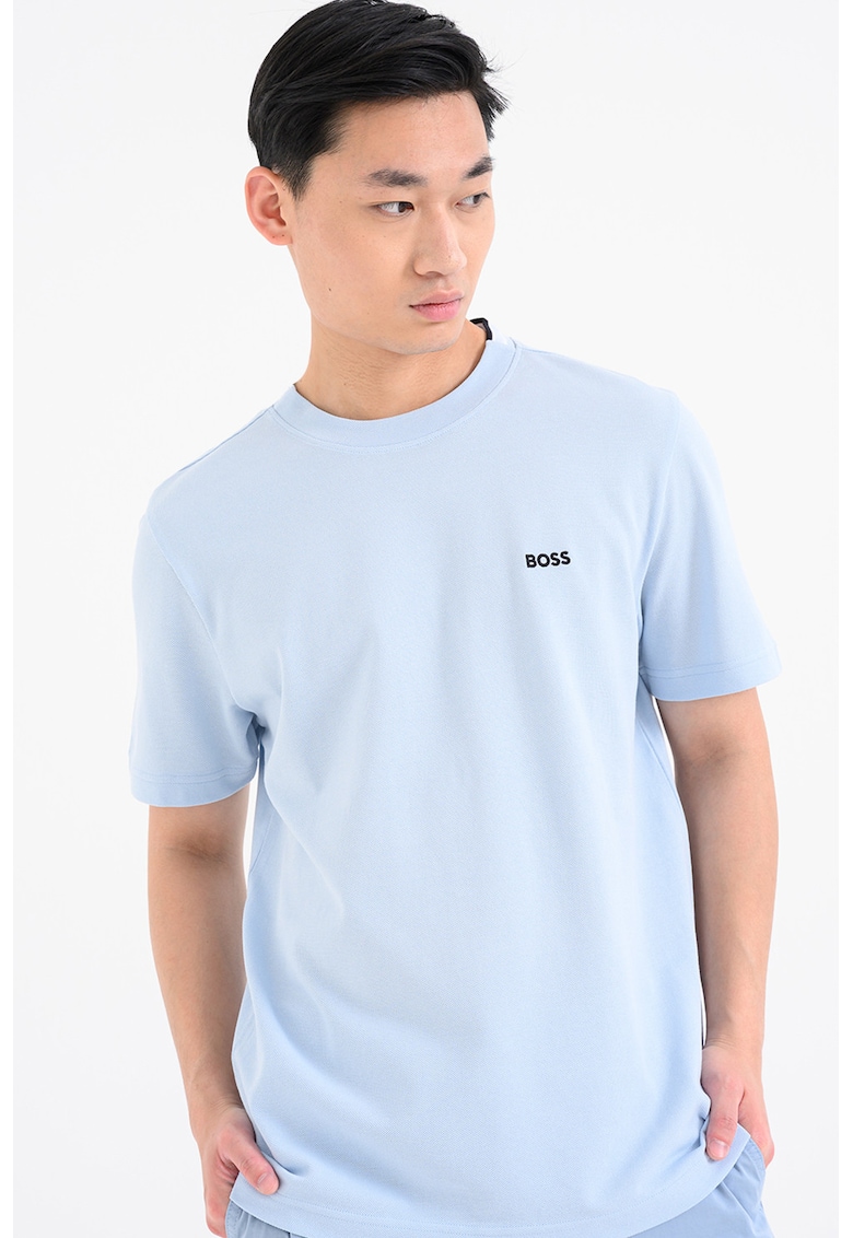 Tricou de bumbac cu logo - Albastru pastel
