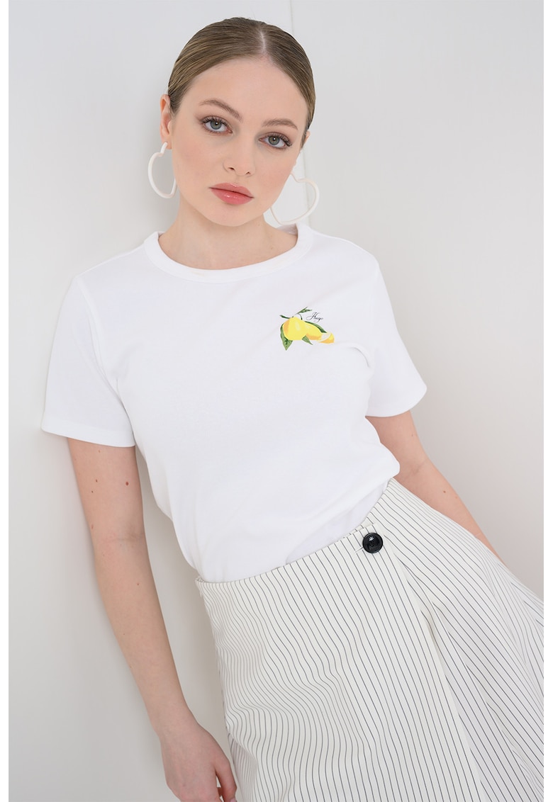 Tricou regular fit cu imprimeu discret pe piept Deloris - Alb optic