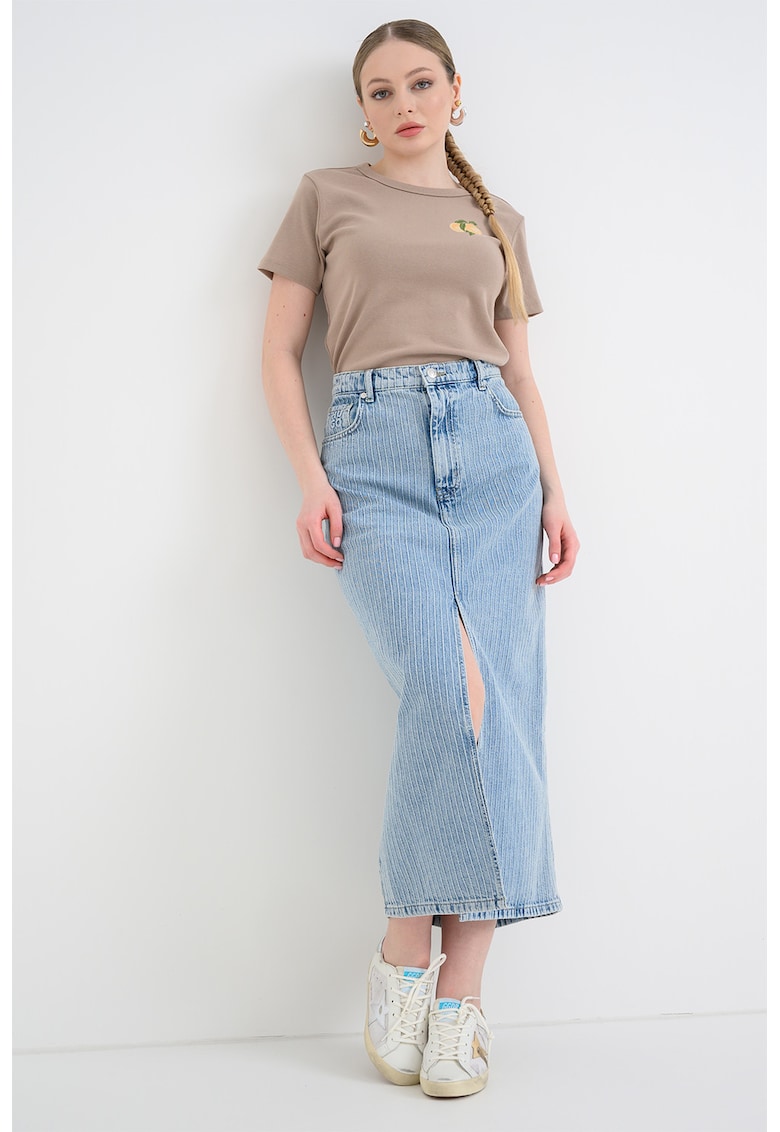 Fusta lunga din denim cu slit frontal Gatje - Albastru deschis