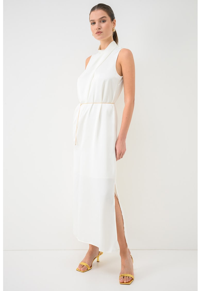 Rochie maxi fara maneci cu lant in talie - Galben pal