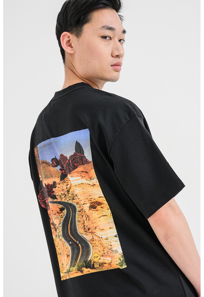 Tricou de bumbac cu imprimeu pe spate - Negru