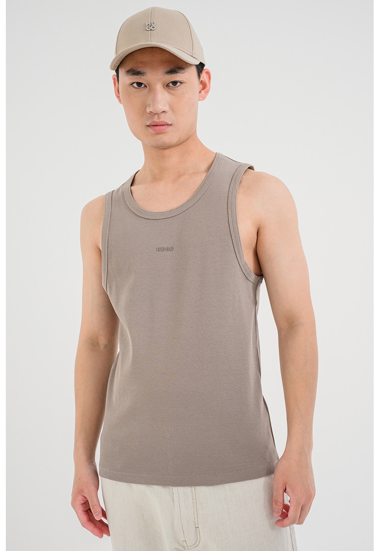 Top striat cu logo - Maro taupe