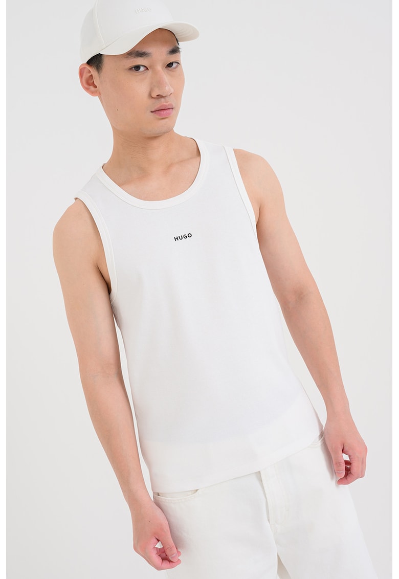 Top striat cu logo - Alb