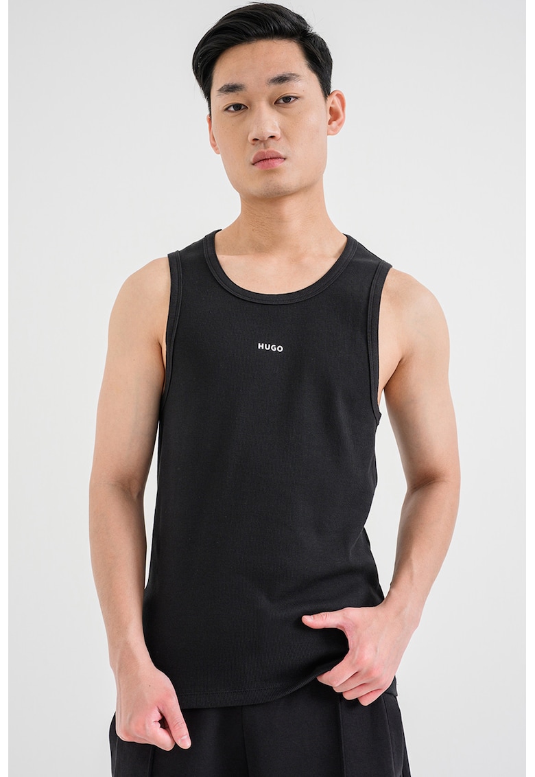 Top striat cu logo - Negru