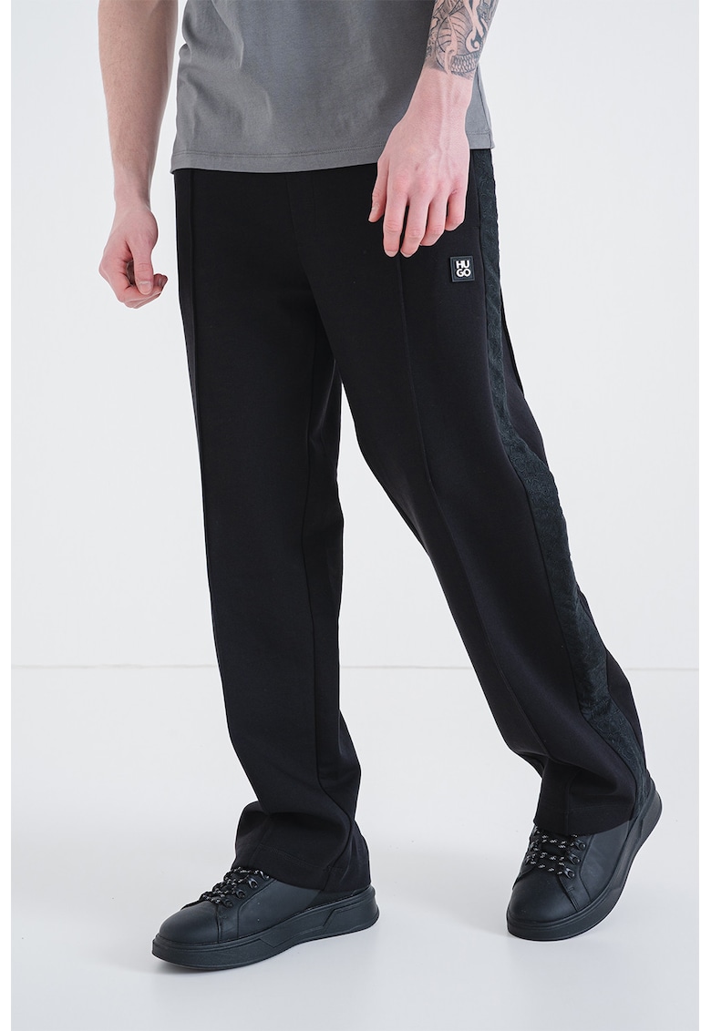 Pantaloni de trening cu segmente laterale brodate Drospant - Negru