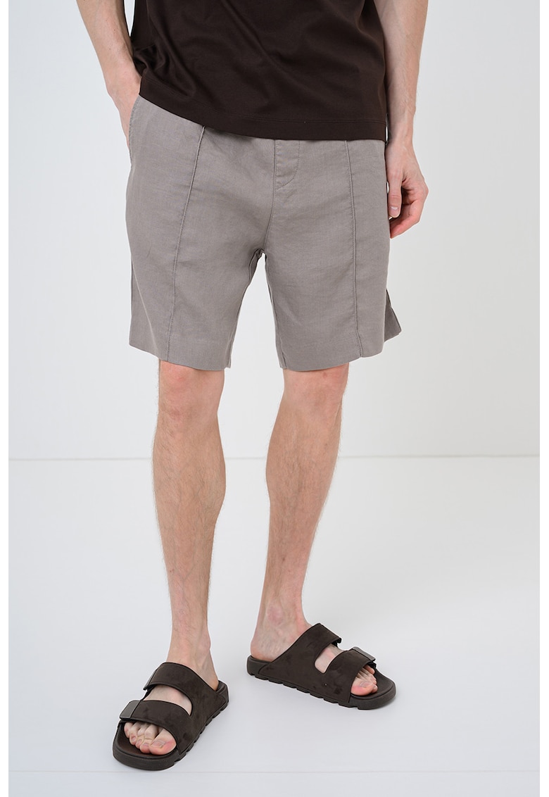 Pantaloni scurti din amestec de in Cino - Maro cafeniu