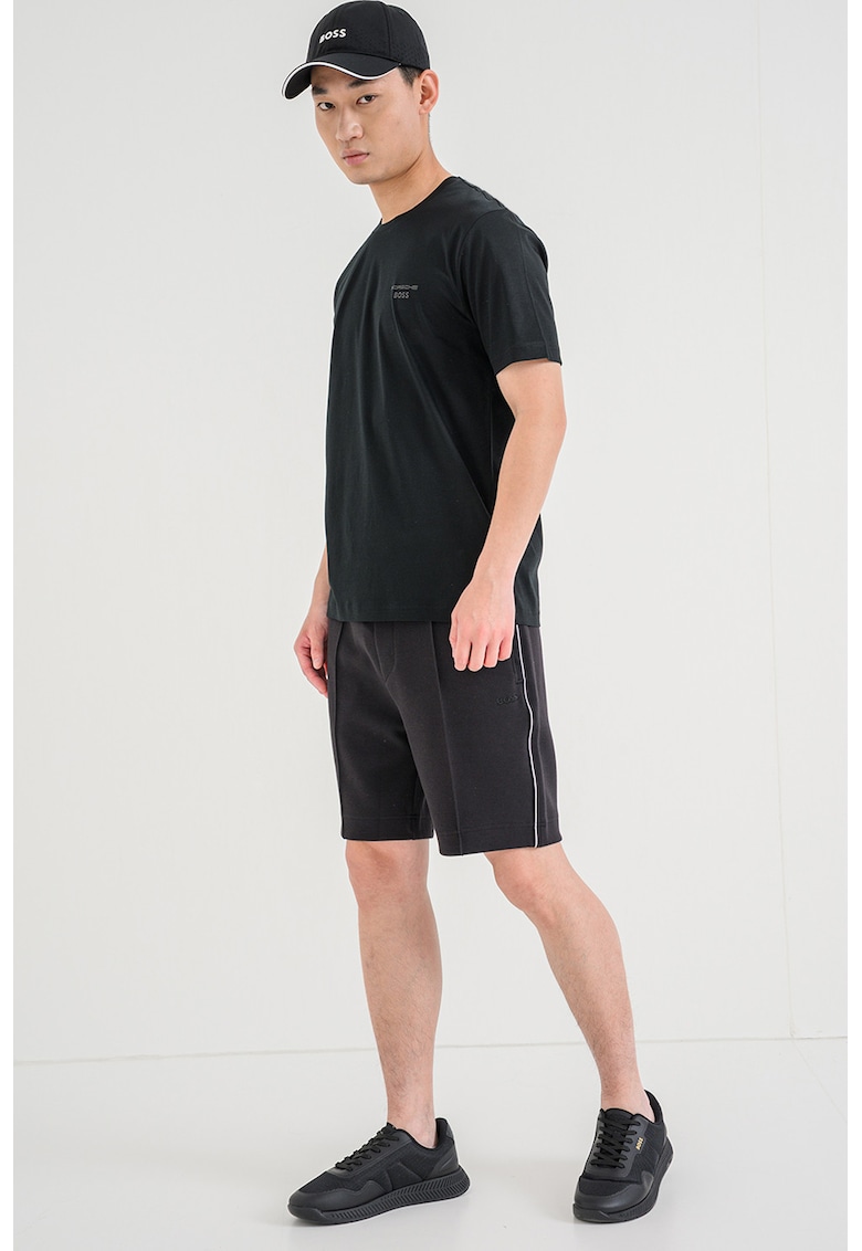 Tricou de bumbac cu decolteu la baza gatului - Negru