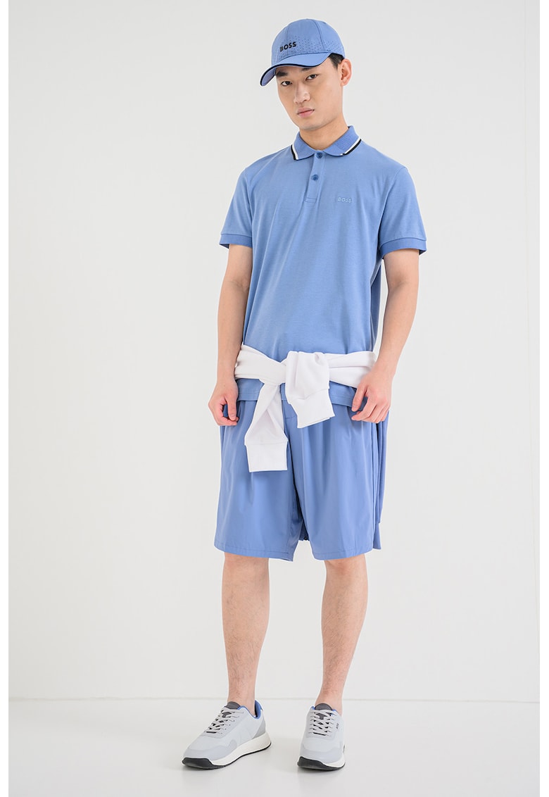 Tricou polo cu logo brodat - Alb/Albastru prafuit