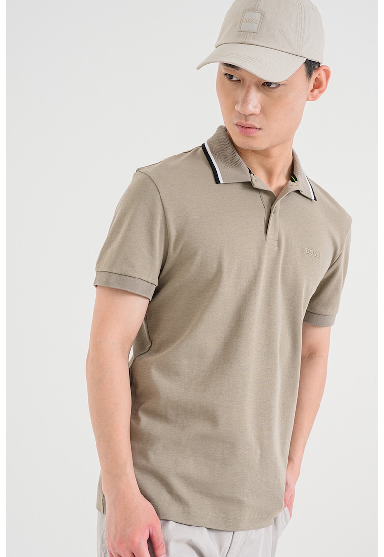 Tricou polo cu logo brodat - Verde masliniu