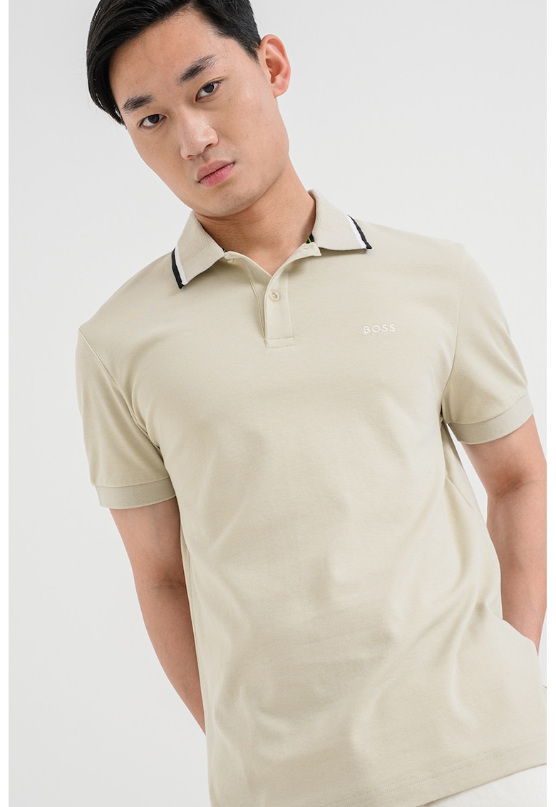 Tricou polo cu logo brodat - Negru/Bej
