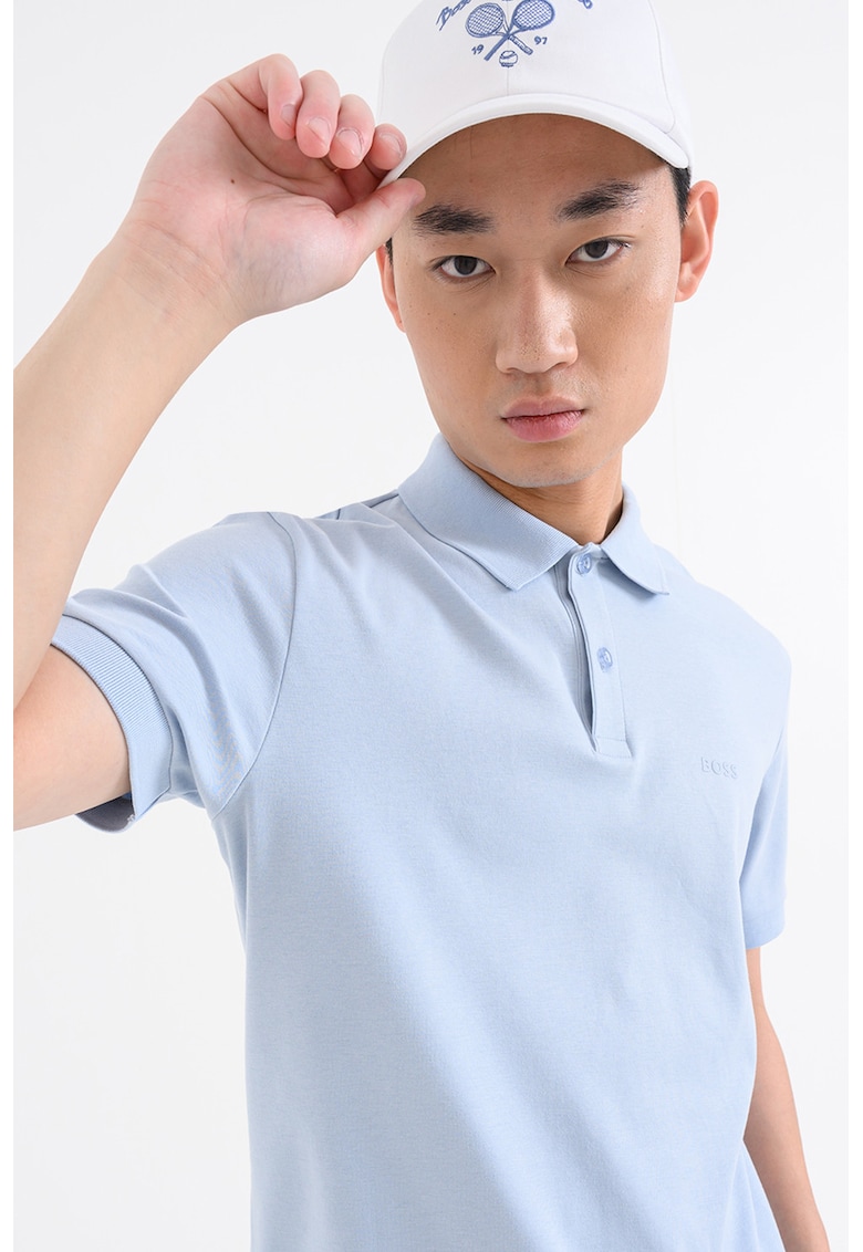 Tricou polo regular fit cu logo - Albastru pastel