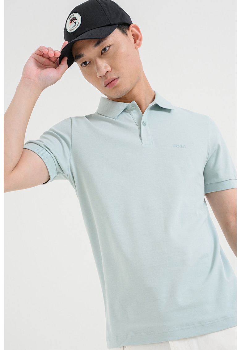 Tricou polo regular fit cu logo - Albastru glaciar