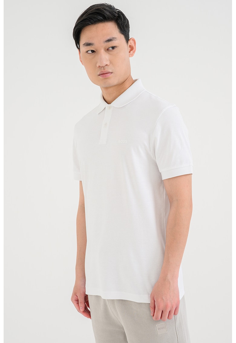Tricou polo regular fit cu logo - Alb optic