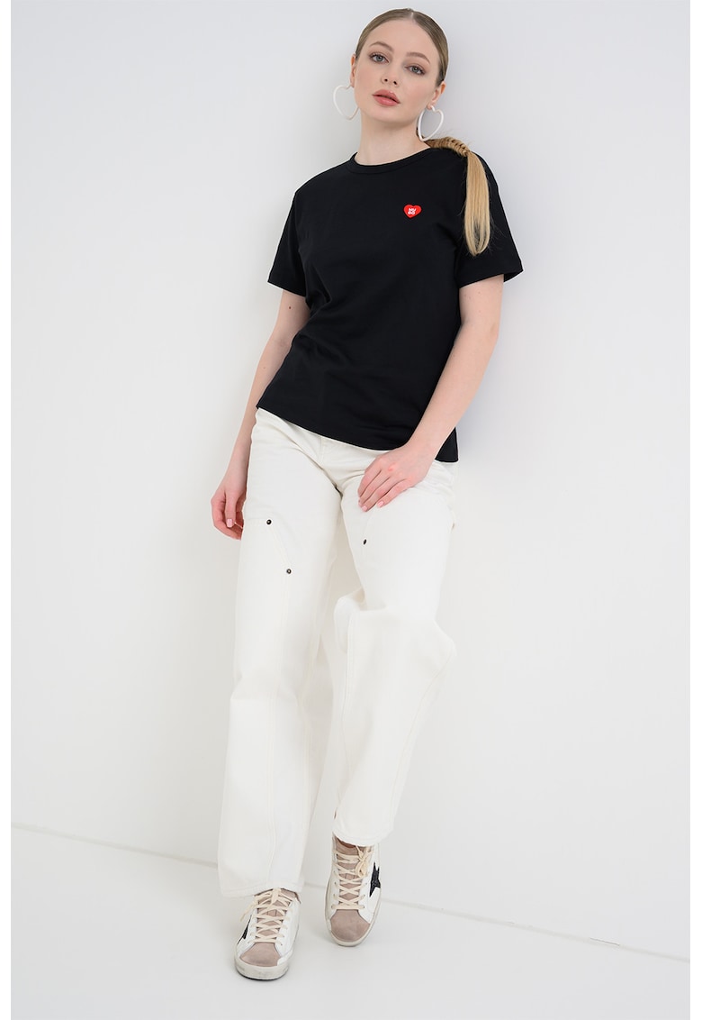 Tricou regular fit cu aplicatie discreta cu inima Damacia - Negru