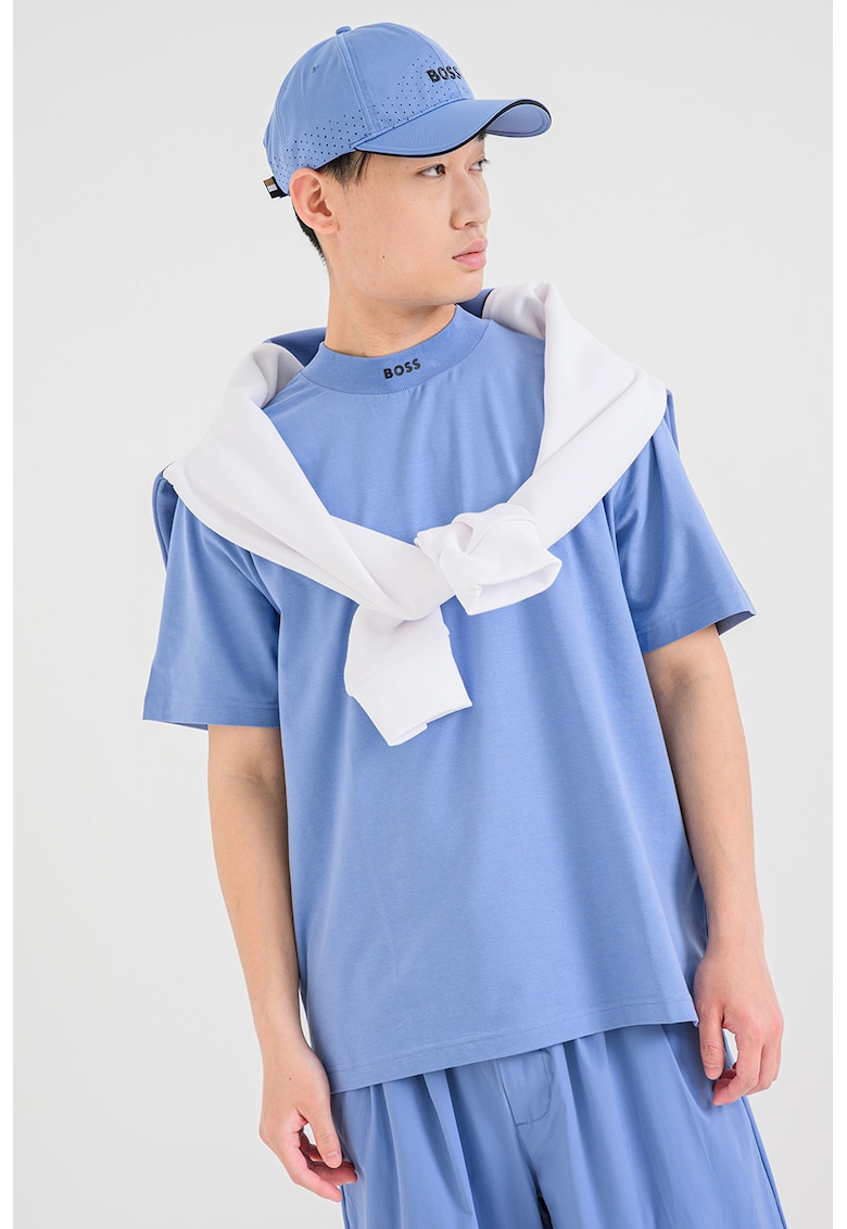 Tricou relaxed fit cu guler scurt - Albastru lavanda