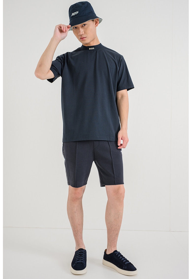 Tricou relaxed fit cu guler scurt - Albastru ultramarin
