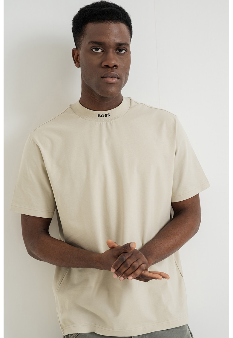 Tricou regular fit cu decolteu la baza gatului - Bej deschis