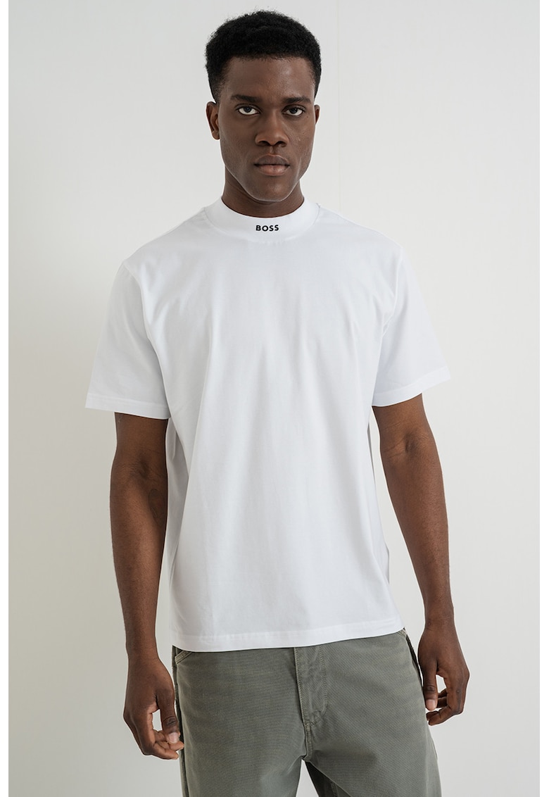 Tricou regular fit cu decolteu la baza gatului - Alb optic