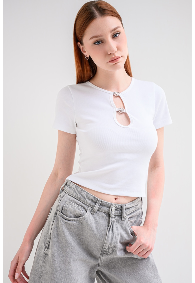 Tricou crop cu decupaje - Alb optic