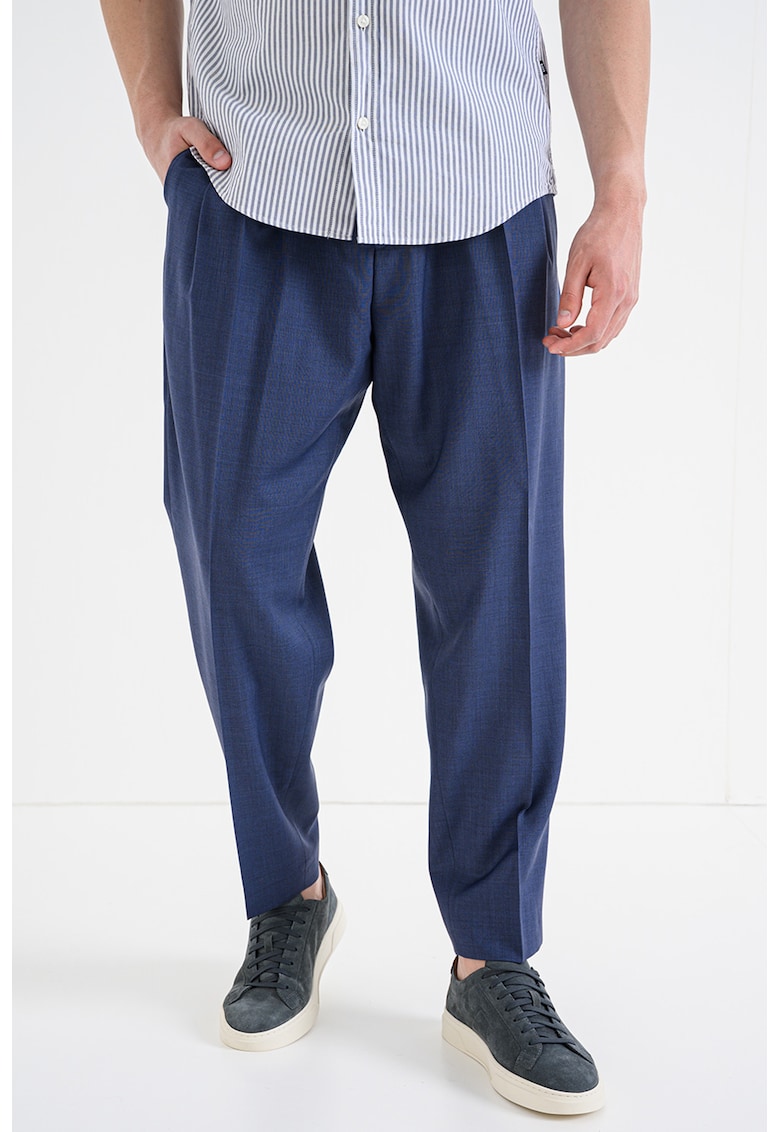 Pantaloni regular fit cu talie elastica pe spate - Bleumarin
