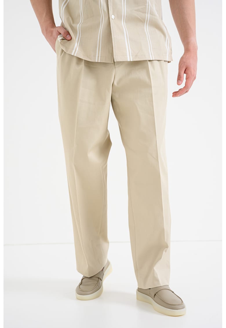 Pantaloni supradimensionati cu pensa - Bej deschis