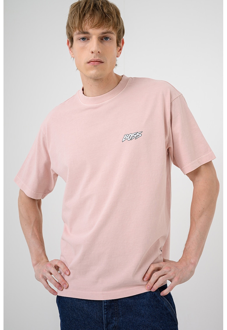 Tricou cu logo si decolteu la baza gatului Surfwash - Roz prafuit