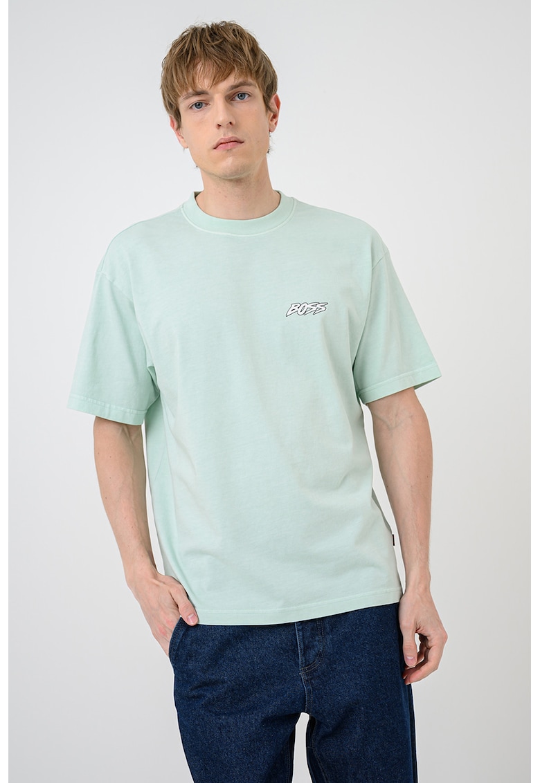 Tricou cu logo si decolteu la baza gatului Surfwash - Verde menta