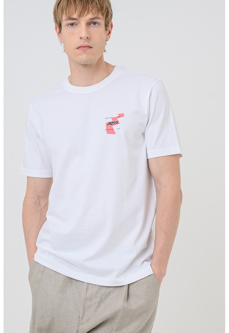 Tricou cu logo si decolteu la baza gatului Movement - Alb optic