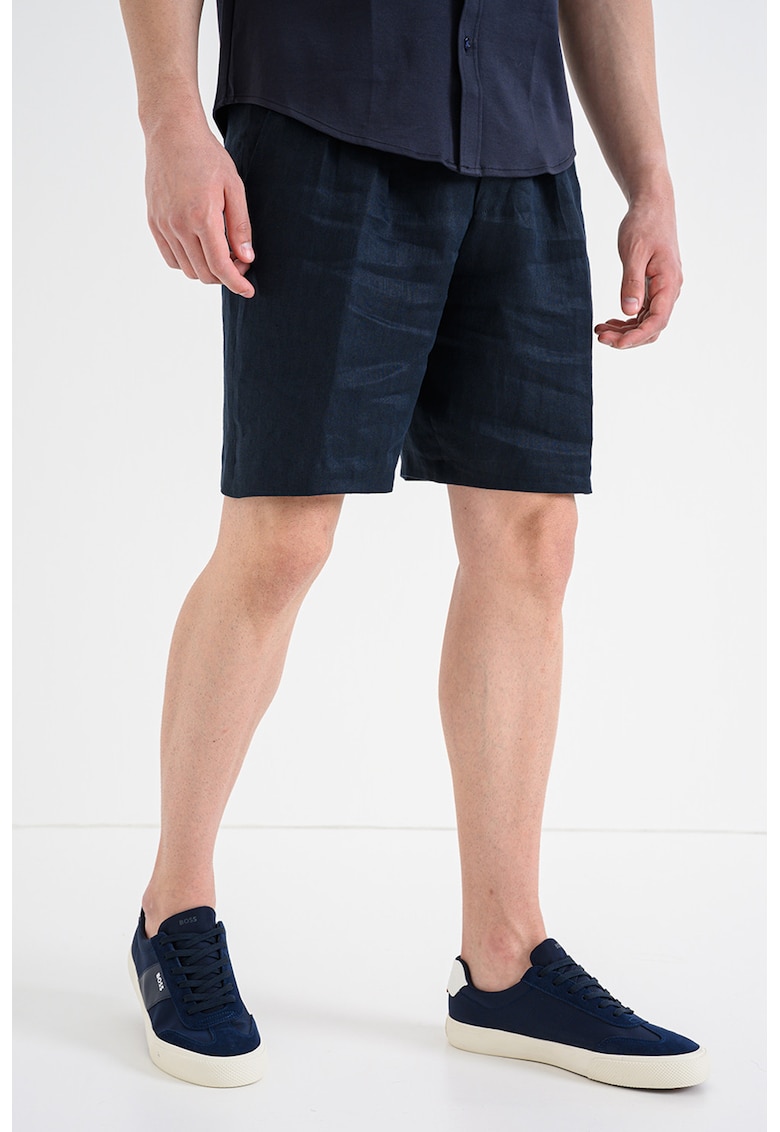 Pantaloni scurti de in cu talie medie - Albastru ultramarin