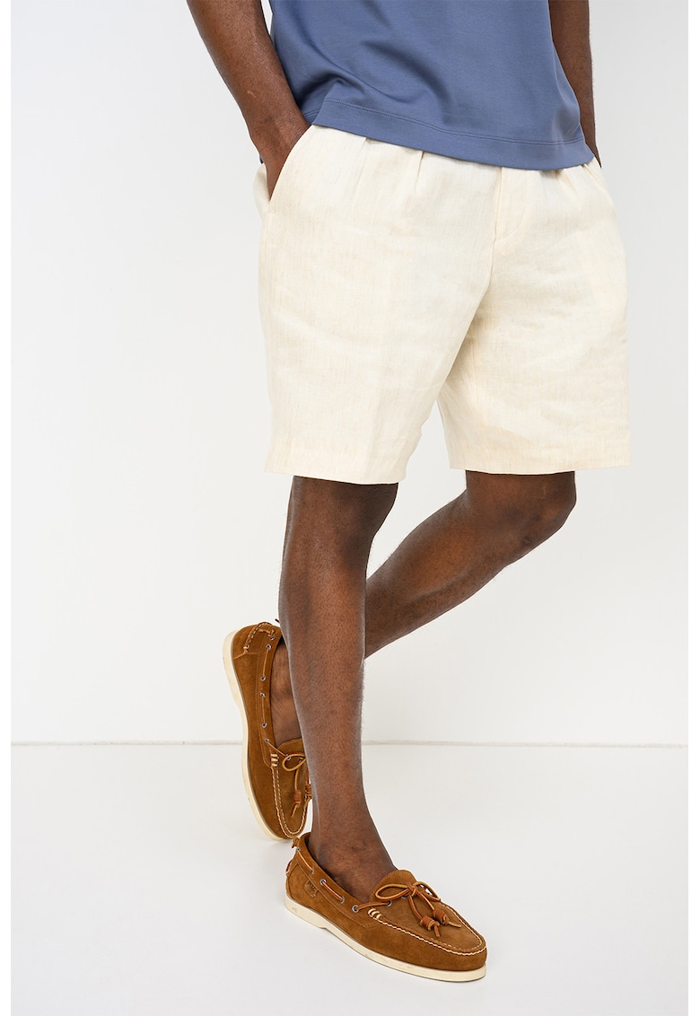 Pantaloni scurti de in cu talie medie - Alb fildes