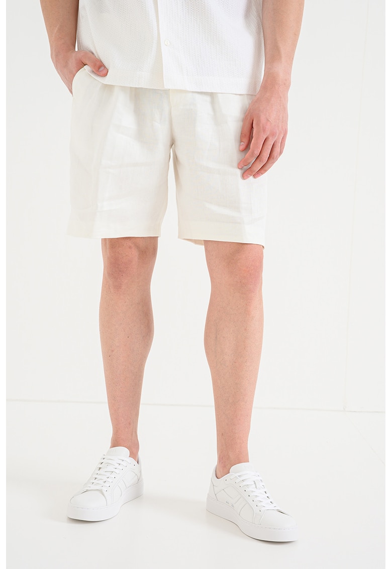 Pantaloni scurti de in cu talie medie - Alb