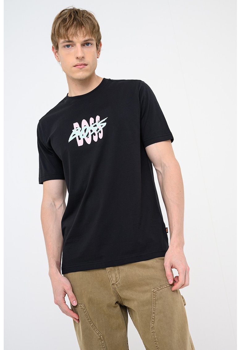 Tricou de bumbac cu imprimeu logo - Negru