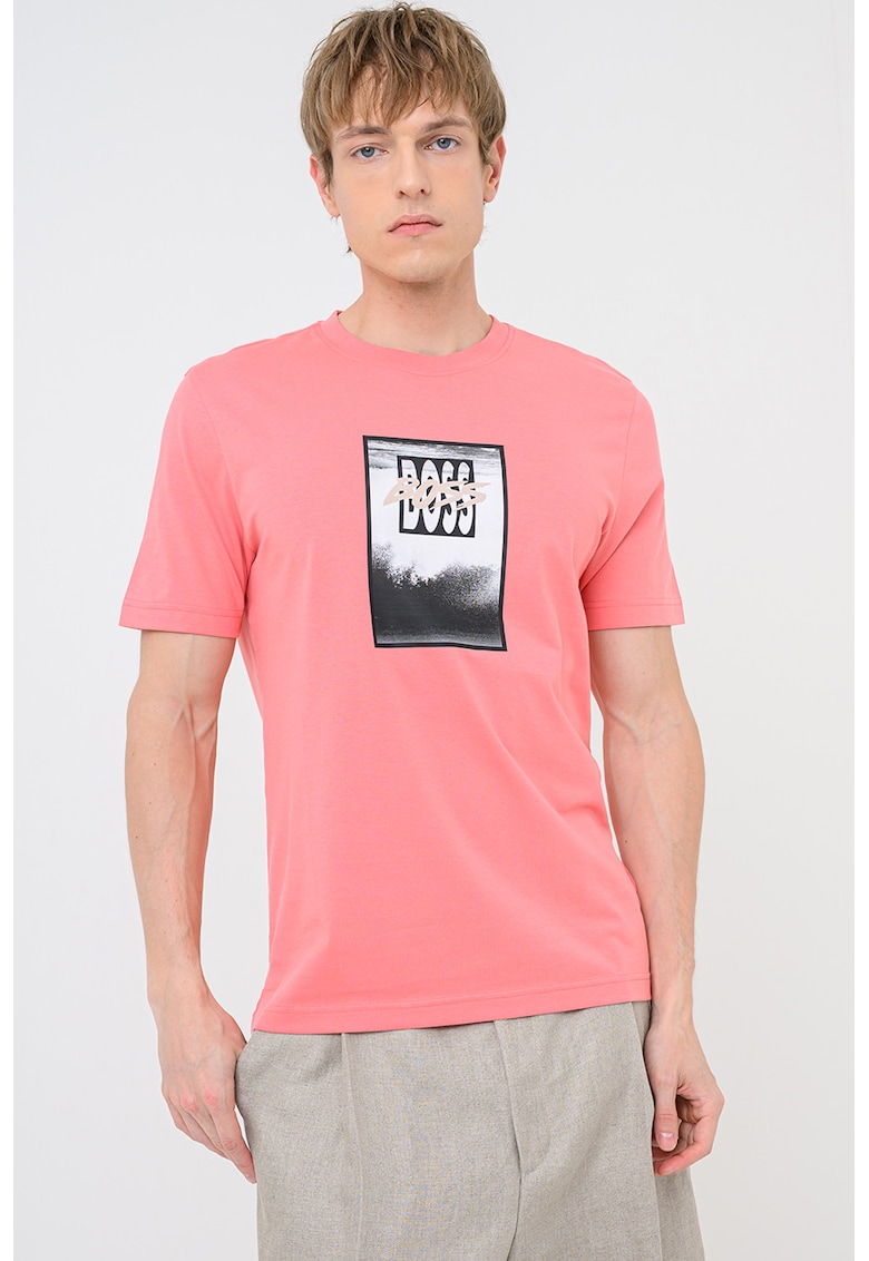 Tricou de bumbac cu imprimeu Dj - Roz somon