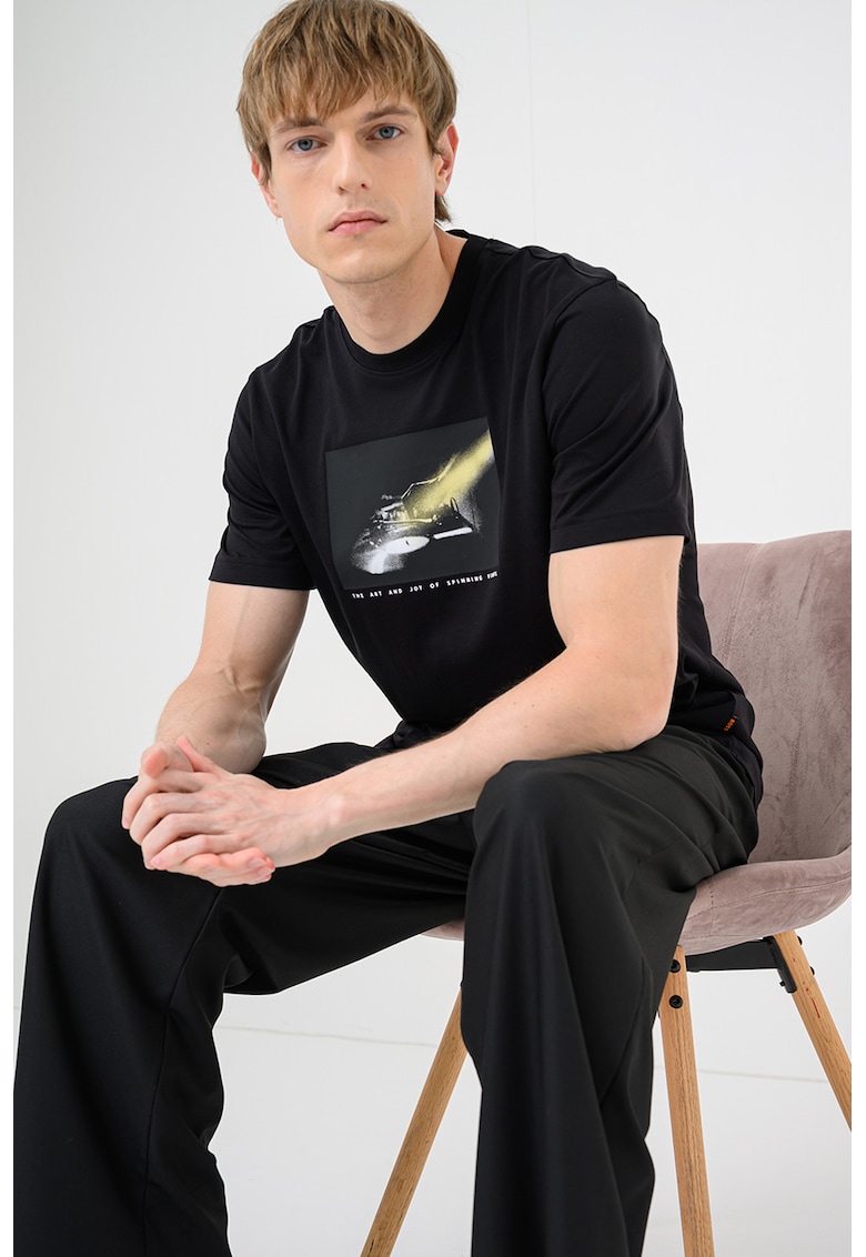 Tricou de bumbac cu imprimeu Dj - Negru
