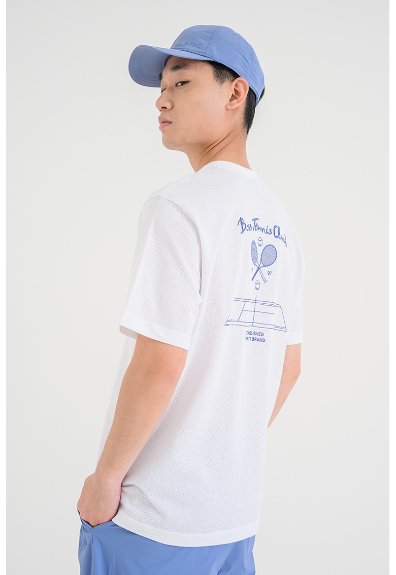 Tricou lejer cu imprimeu pe spate - Albastru prafuit/Alb optic
