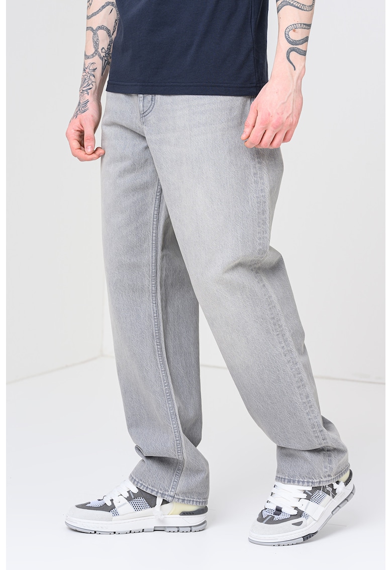 Blugi ampli cu nasturi - Gri deschis