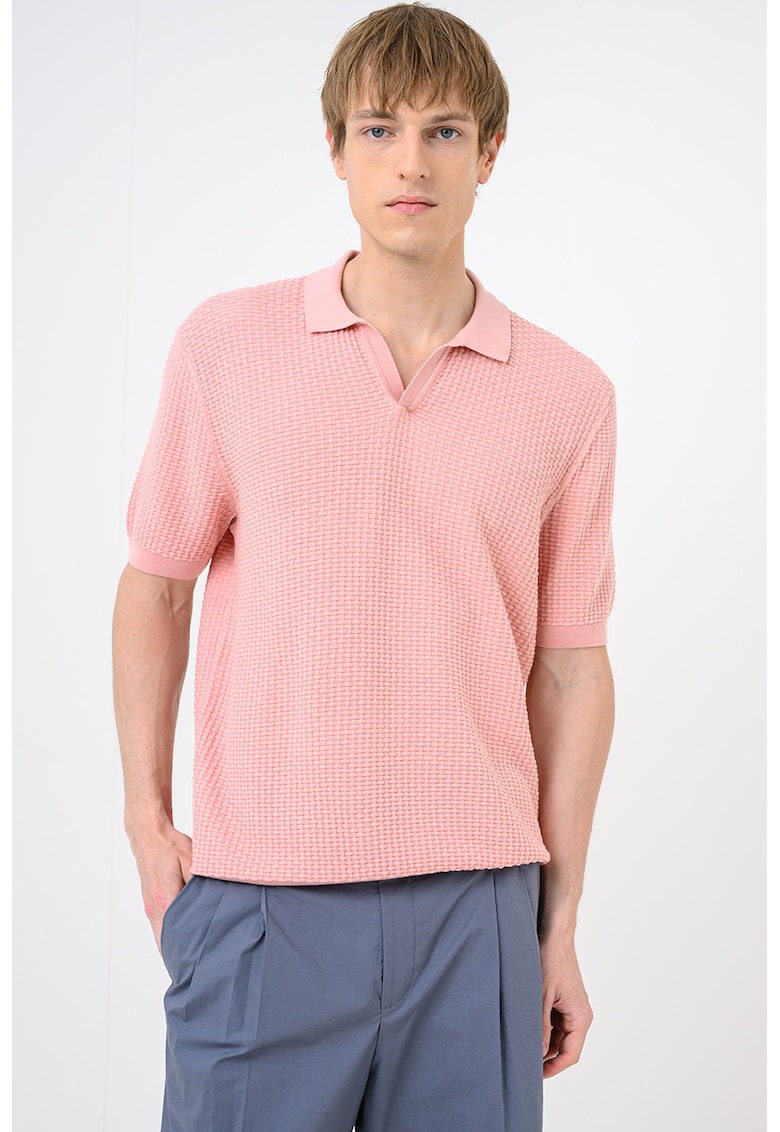 Tricou polo tricotat cu aspect texturat Natalo - Roz somon