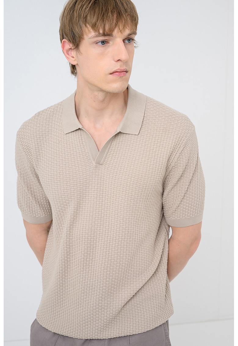 Tricou polo tricotat cu aspect texturat Natalo - Maro taupe deschis