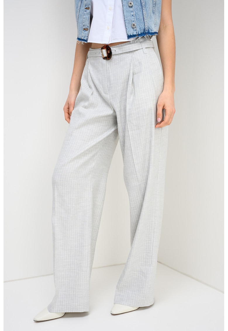 Pantaloni drepti ampli din amestec de in - Kaki/Gri deschis melange
